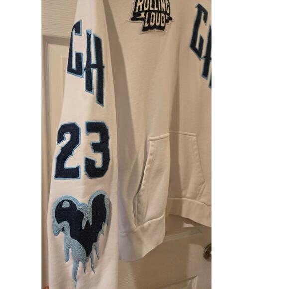 Rolling Loud Gold Hearts Hoodie Sweatshirt White Blue Mens Small Pockets Cotton - Picture 3 of 12